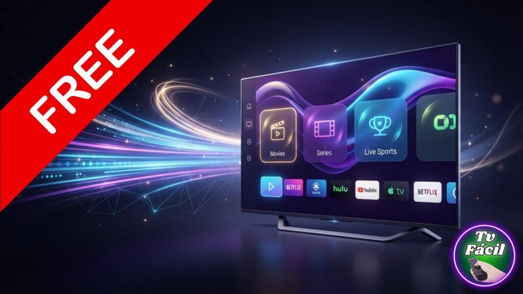 Teste IPTV Lazer Play: Como Ter 6 Horas de Acesso Grátis 1 Interface moderna de smartv demonstrando a possibilidade de teste iptv